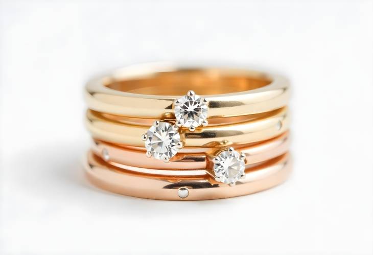 Gorgeous Diamond Stacked Rings on a Clean White Background